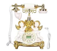 Vvikizy Téléphone Fixe Rétro avec écran LCD (MS-8334B, Or) | Résine Galvanisée, combiné Tactile, Appel Mains Libres, Compatible avec FSK et DTMF, pour la Décoration du Bureau à Domicile