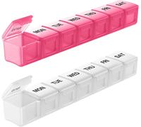 VVM Pilulier hebdomadaire 7 jours grand format, de voyage, extra large, lot de 2, organiseur de pilules pour vitamines, compléments et médicaments (blanc et rose)