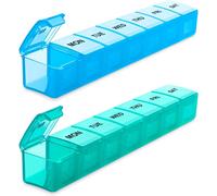 VVM Pilulier Hebdomadaire Grand Format Lot de 2, Boîte à Pilules Extra Large de Voyage, Organiseur de Médicaments 7 Jours, Étui à Comprimés pour Vitamines, Compléments et Médicaments (Bleu+Cyan)