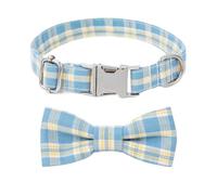 VVMEETYOU Collier pour chien à carreaux avec nœud papillon, collier amovible et réglable avec boucle à dégagement rapide en métal pour chiens de petite, moyenne et grande taille (bleu, taille S)