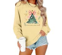 VVNTY Sweat-shirt de Noël pour femme avec inscription « Merry and Bright » - Pull de Noël amusant à manches longues, Beige., M