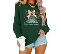 VVNTY Sweat-shirt de Noël pour femme avec inscription « Merry and Bright » - Pull de Noël amusant à manches longues, Vert. 2, L