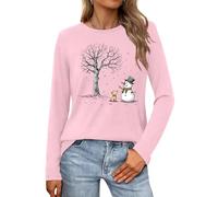 VVNTY T-shirt de Noël femme manches longues T-shirt femmes amusant Christmas col rond manches longues, Rose 1, S