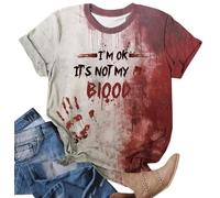 VVNTY T-shirt d'horreur d'Halloween pour femme avec inscription « I'm OK It's NOT My Blood », Blanc sanglé, XXL