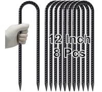 VVOKGO Lot de 8 piquets de Trampoline de 30,5 cm - Kit d'ancrage en Forme de U pour Sol, Tente de Camping, Filet de Football, balançoire, Noir