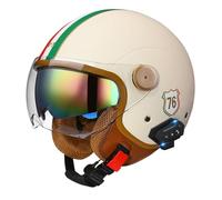 VVPEC Bluetooth Casque Jet Vintage Homologué ECEDOT, Casque de Protection pour Hommes et Femmes, Compatible Motocyclette,avec Double Visière(3,M=57~58cm)