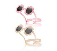 VVQWCY Lot de 2 paires de lunettes de soleil pour bébé avec sangle, protection UV 400, jolies polarisées, Blanc/rose