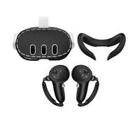VVR Kit Protection 3-en-1 Silicone Noir pour Meta Quest 3 - Housse Lunettes + Protection Visage + Contrôleurs VR