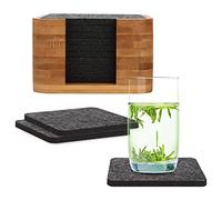 VVTB Lot de 10 dessous de verre carrés en feutre avec boîte en bambou - Extra imperméables et anti-taches, en anthracite, pour bouteilles de boissons, tasses, bar, décoration de table en verre,