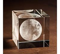 VVW&LIU K9 Cristal Verre Cube 3D Gravé Lune Presse-Papiers Pierres Naturelles Minéraux Artisanat Terrarium Figurine Maison Décoration De Mariage, 6x6x6cm