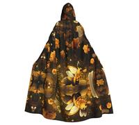 VVXBHGR Cape à capuche d'Halloween pour adulte avec imprimé fleurs jaunes confortable et douce avec grand bord adaptée pour les soirées dansantes et les rassemblements