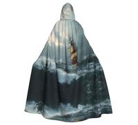 VVXBHGR Cape à capuche d'Halloween pour adulte Motif bateau dans la tempête confortable et douce avec grand bord adapté pour les soirées dansantes et les rassemblements