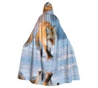 VVXBHGR Cape à capuche d'Halloween pour adulte The Fox Who Stepped on Snow imprimée confortable et douce avec grand bord adaptée pour les soirées dansantes et les rassemblements