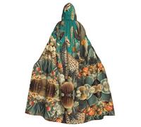 VVXBHGR Cape d'Halloween à capuche pour adulte avec imprimé cactus et chat à pois, confortable et douce avec grand bord, adaptée pour les fêtes et les rassemblements