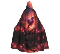 VVXBHGR Cape d'Halloween à capuche pour adulte avec imprimé oiseau rose à la lumière du feu, confortable et douce avec un grand bord, adaptée pour les fêtes et les rassemblements