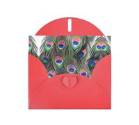 VVXBHGR Carte de vœux rouge à carreaux vierges et perles - Belles impressions de plumes de paon