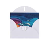 VVXBHGR Carte de vœux vierge avec perles Motif dauphins et vagues arc-en-ciel Blanc