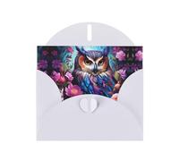 VVXBHGR Carte de vœux vierge et perle Motif hibou dans les fleurs Blanc