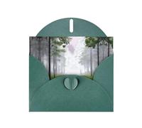 VVXBHGR Carte de vœux vierge vert foncé et magnifique bloc de notes vierge avec perles Forêt fraîche après la pluie