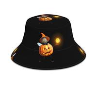 VVXBHGR Chapeau bob réfléchissant double face citrouille lanterne luciole imprimés pliable pour plage camping noir