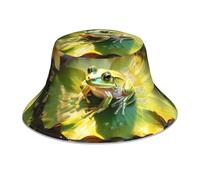 VVXBHGR Chapeau bob réfléchissant double face grenouille sur feuille de lotus imprimé pliable pour plage camping noir