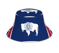 VVXBHGR Chapeau bob réfléchissant double face imprimé drapeau de l'État du Wyoming pliable pour plage camping noir