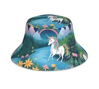 VVXBHGR Chapeau bob réfléchissant double face imprimé licornes course à pied pliable pour plage camping noir