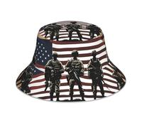 VVXBHGR Chapeau bob réfléchissant double face militaires américains militaires patriotiques imprimés jour commémoratif pliable pour plage, camping noir