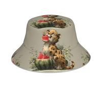 VVXBHGR Chapeau bob réfléchissant double face petit léopard mangeant pastèque imprimé pliable pour plage, camping noir
