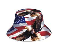 VVXBHGR Chapeau bob réfléchissant double face USA patriotique aigle avec imprimé drapeau américain pliable pour plage camping noir
