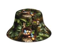 VVXBHGR Chapeau seau réfléchissant double face trésors de Pâques dans le jardin imprimés pliable pour la plage camping noir