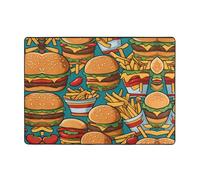 VVXBHGR Cute burger fries Prints Tapis doux, moelleux, absorbant l'eau, durable, pour salon, bureau, table basse, lit, balcon, 203,2 x 147,3 cm