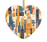 VVXBHGR Empire State Building Prints Pendentif de Noël en céramique avec câble métallique doré pour une décoration facile à suspendre