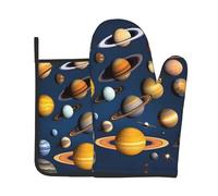 VVXBHGR Ensemble de 2 gants de cuisine résistants à la chaleur et coussinets isolants Motif planètes du système solaire