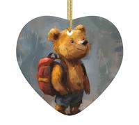 VVXBHGR Le petit ours voyageant autour du monde imprime le pendentif de Noël en céramique avec corde métallique dorée pour une décoration facile à accrocher