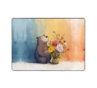 VVXBHGR Little bear next to the bouquet Prints Carpet Tapis doux, moelleux, absorbant l'eau, durable, pour salon, bureau, table basse, lit, balcon, 203,2 x 147,3 cm