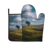 VVXBHGR Little Tree on the Prairie Imprimés Ensemble de 2 pièces de gants de cuisine haut de gamme résistants à la chaleur et coussinets isolants