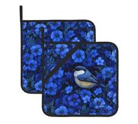 VVXBHGR Lot de 2 maniques carrées résistantes à la chaleur Motif petit oiseau dans la fleur bleue 20,3 x 20,3 cm : tissus de qualité, anti-brûlure et facile à nettoyer