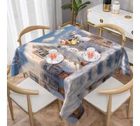 VVXBHGR Nappe décorative carrée imprimée bonhomme de neige Happy Snowman Family - 137,2 x 137,2 cm - Imperméable - Infroissable - Réutilisable - Pour cafés, buffets, pique-niques, mariages, fêtes