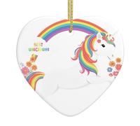VVXBHGR Pendentif de Noël en céramique avec motif licornes à travers l'arc-en-ciel avec corde dorée pour une suspension facile