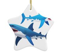 VVXBHGR Pendentif étoile de Noël en céramique avec motif requin tribal - Décoration festive et créative - Facile à accrocher