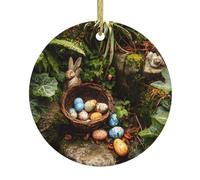 VVXBHGR Pendentif rond en céramique de Noël Motif trésors de Pâques dans le jardin Décoration à suspendre