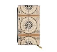 VVXBHGR Portefeuille long en cuir avec boussole, imprimé nautique, fermeture éclair confortable et légère pour ranger les pièces de monnaie et les cartes de crédit.