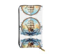 VVXBHGR Portefeuille long en cuir avec imprimé boussole nautique confortable et léger pour ranger les pièces de monnaie et les cartes de crédit.