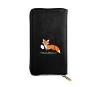 VVXBHGR Portefeuille long en cuir avec imprimé petit renard volant des œufs, fermeture éclair confortable et légère pour ranger pièces de monnaie et cartes de crédit.
