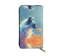 VVXBHGR Portefeuille long en cuir avec motif chat spirituel renifle fleurs fermeture éclair confortable et légère pour ranger pièces de monnaie et cartes de crédit.