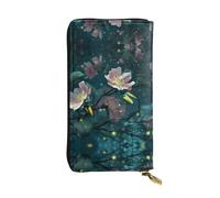 VVXBHGR Portefeuille long en cuir avec motifs lucioles sur branches de fleurs, fermeture éclair confortable et légère pour ranger les pièces de monnaie et les cartes de crédit.