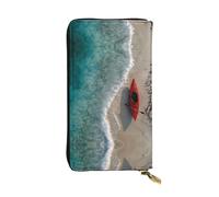 VVXBHGR Portefeuille long en cuir imprimé kayak sur la plage fermeture éclair confortable et légère pour ranger pièces de monnaie et cartes de crédit.