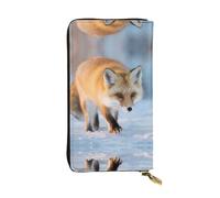 VVXBHGR Portefeuille long en cuir imprimé The Fox Who Stepped on Snow Fermeture éclair confortable et légère pour ranger pièces de monnaie et cartes de crédit.