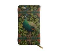 VVXBHGR Portefeuille long en cuir vert paon imprimé trèfle, fermeture éclair confortable et légère pour ranger pièces de monnaie et cartes de crédit.